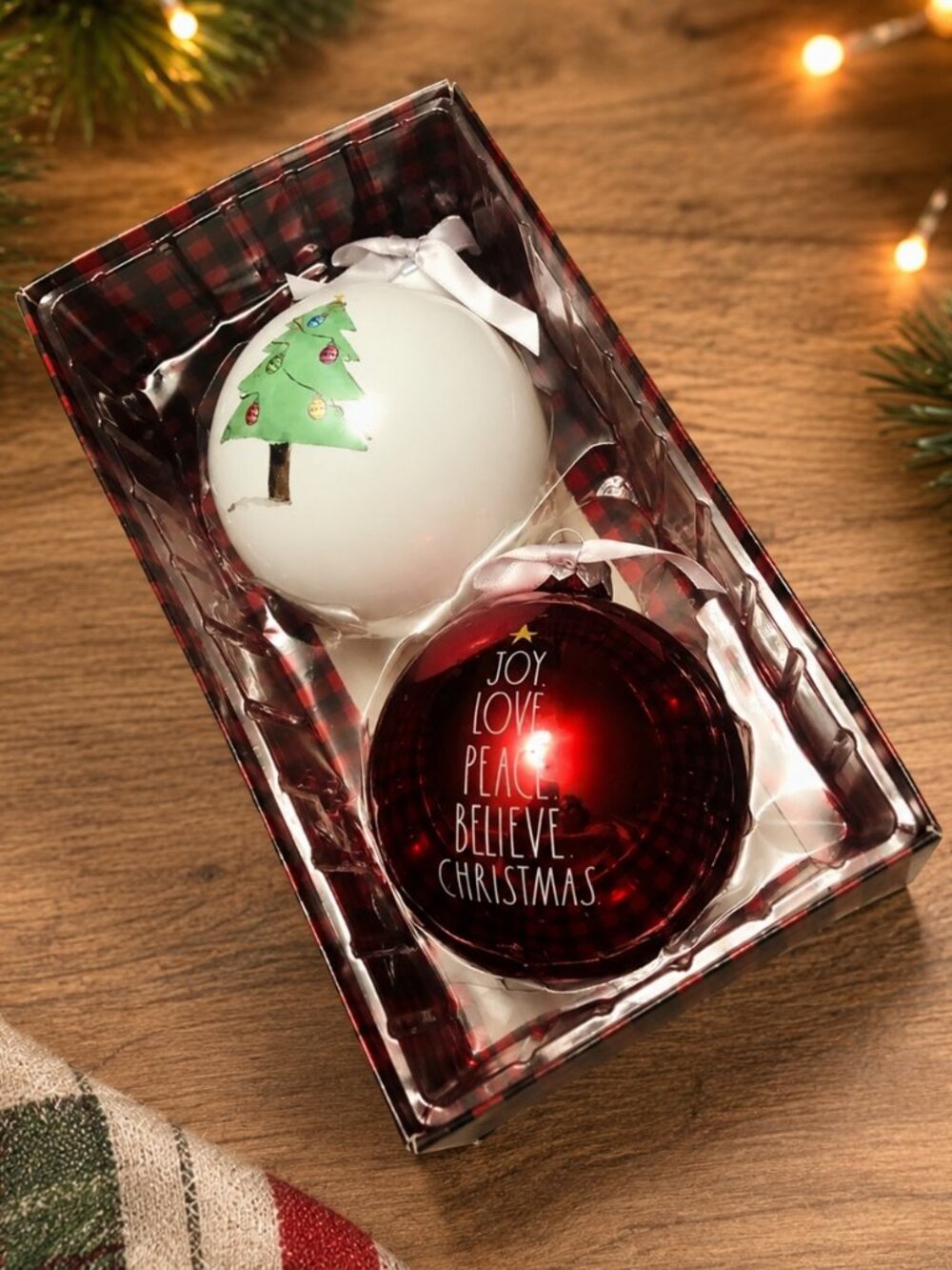 Rae Dunn Glass Christmas Ornaments Set of 2 Joy Love Peace Believe NWT